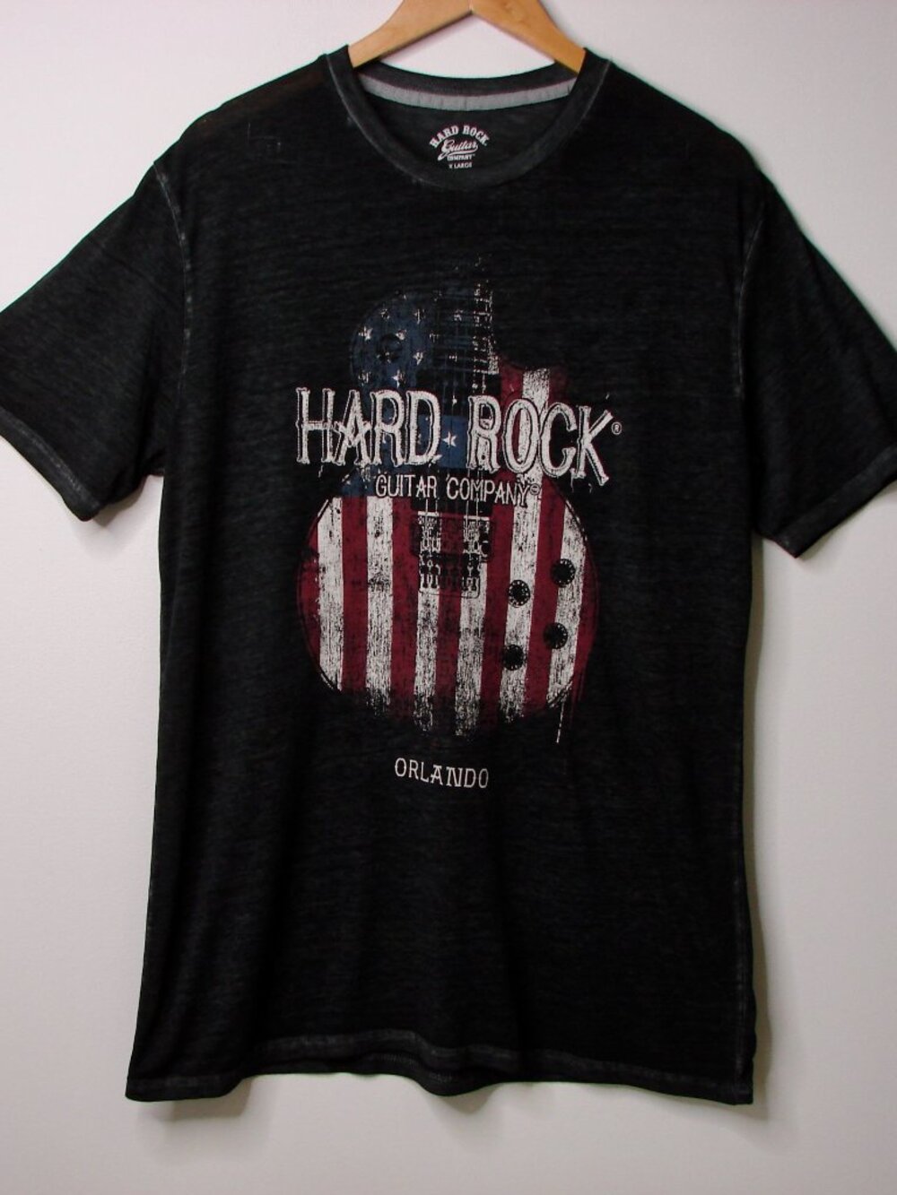Hard Rock Cafe Guitar Graphic T-Shirt Orlando Semi Sheer Black Gray Crewneck XL